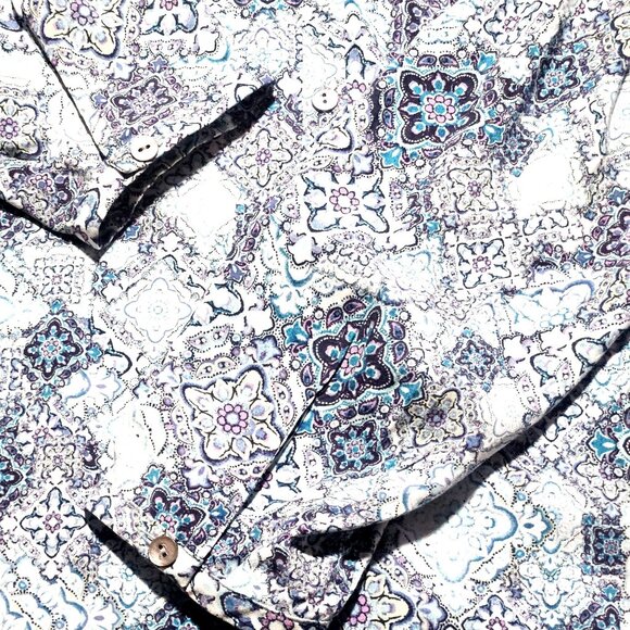 J. Jill Women’s Blue Print Top L Button Down Boho Chic Coastal Cowgirl Light - Picture 9 of 13